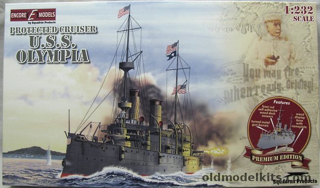 Encore 1/232 USS Olympia Premium Edition - With Laser Cut Wood Decks / Metal Gun Barrels / Photoetched Details / Wood Display Base, 85001 plastic model kit